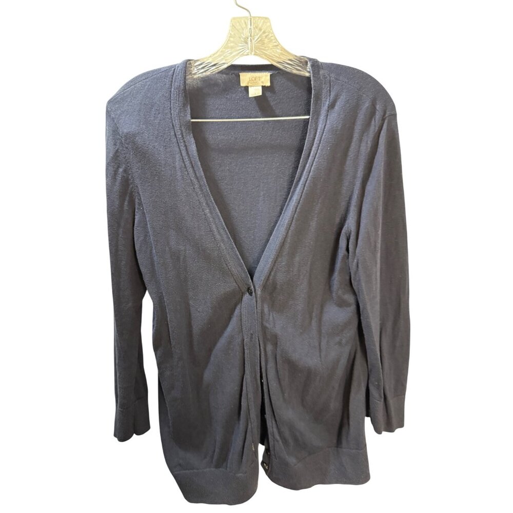 Loft Outlet Navy Blue Lightweight Open Front Cardigan Womens Size M Cotton Blend